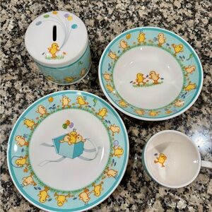 Tiffany Children's Dinnerware and coin bank